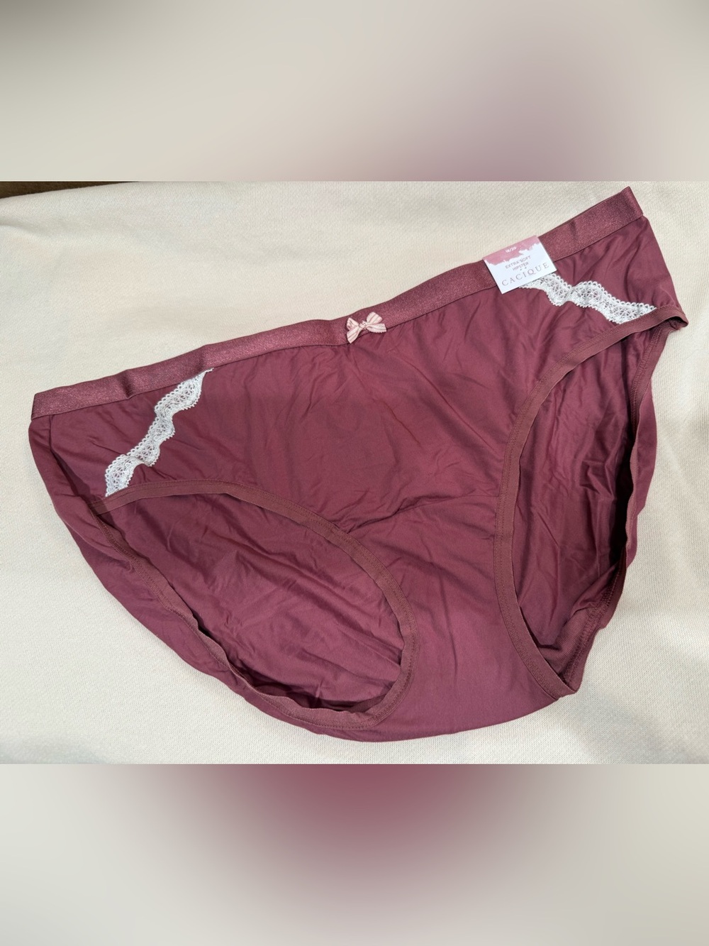 Cacique Lace-Trim Full Coverage Brief in Burgundy